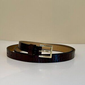 Asos Croc Vegan Leather Belt in Brown w/ Gold Hardware Size 16/18